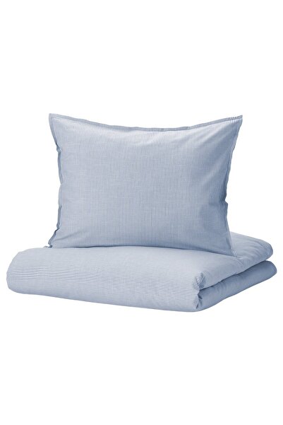 IKEA BERGPALM Husă pilotă + 2 fețe de pernă, albastru/cu dungi, 200 x 200/50 ...