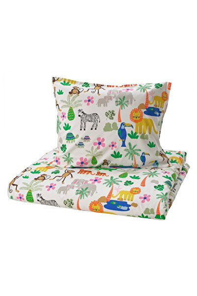 IKEA NATTHÄGER Husă pilotă + față de pernă, multicolor/junglă, 150 x 200/50 x...