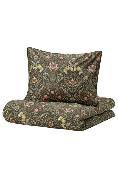 IKEA KÄRRDUNÖRT Duvet cover + pillowcase, dark green/multicolor, 150 x 200/50...