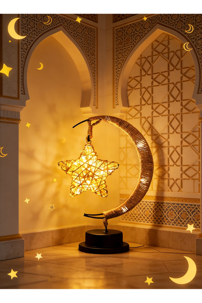 Pomefar أضواء رمضان، مصابيح طاولة على شكل نجمة وقمر، هدية مثالية لتزيين رمضان