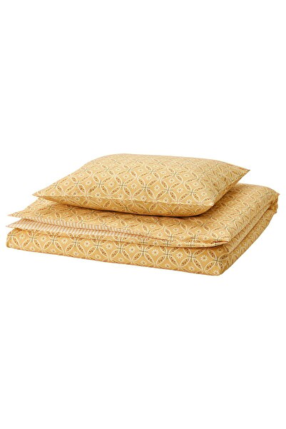 IKEA HAMNSENAP Husă pilotă + față de pernă, galben/multicolor, 150 x 200/50 x...