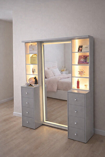 Vanmed Home Vela Gri Boy Aynalı Makyaj Masası