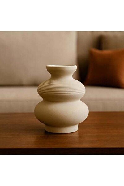 Generic Ceramic Vase Beige with Modern Sculpted Design