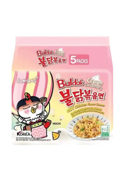 buldak نودلز رامين سريعة التحضير بنكهة الدجاج الحار كاربونارا الكريمية - 5 × ...