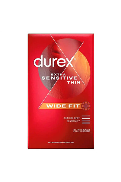 Durex واقيات ذكرية لاتكس رقيقة وعريضة فائقة الحساسية - 12 قطعة