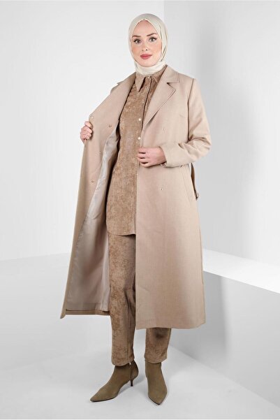 TRENDTESETTÜR Women's Beige Belted Trench Coat t 10838