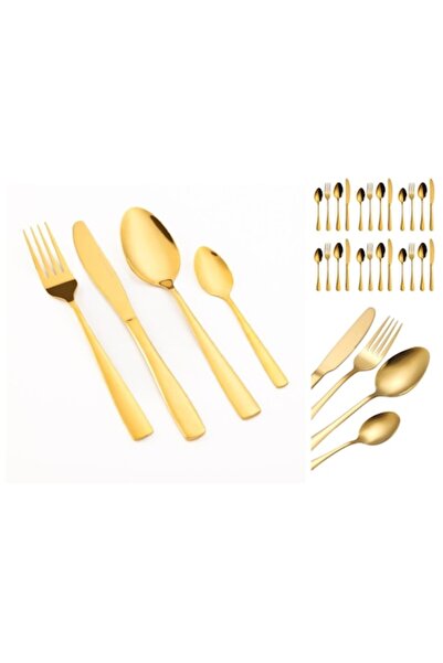 ANGMAD Luxury Collection 24-piece premium stainless steel gold cutlery set fo...