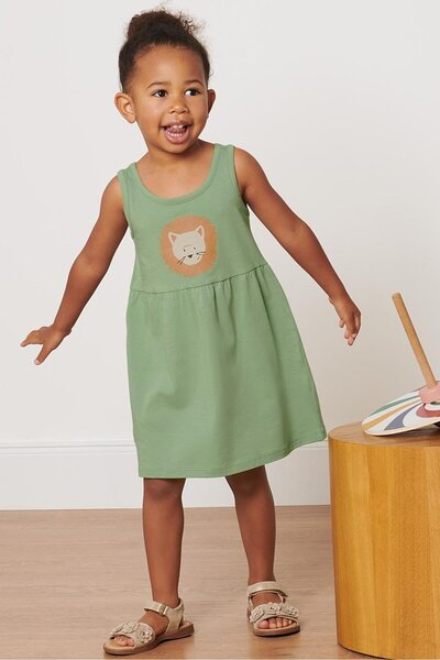 Tchibo فستان بناتي بدون أكمام بياقة دائرية، لون أخضر عشبي