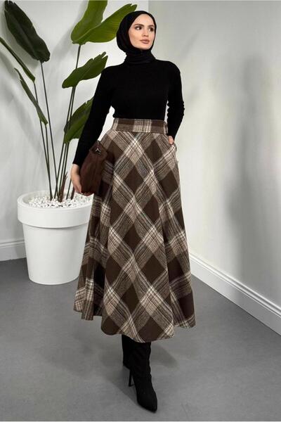 TRENDTESETTÜR Women's Beige Plaid Skirt t 4205
