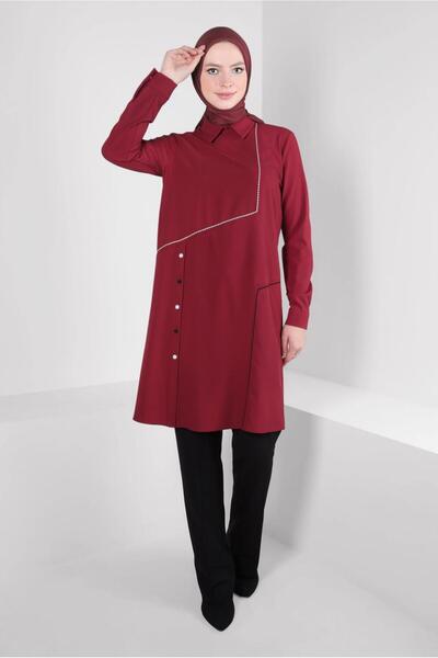 TRENDTESETTÜR KADIN BORDO GÖMLEK YAKA TUNİK T 44209