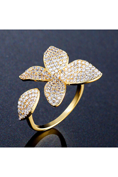 Choice resizable Gold Color A ZAKOL Luxury Sparkling Leaf Flower Micro-paved ...