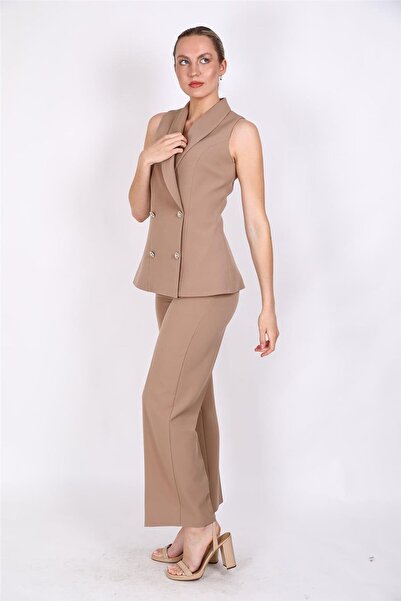ÖNDER ÖZSOY Shawl Collar Double-Breasted Modern Vest & Elastic Wide Leg Pants...