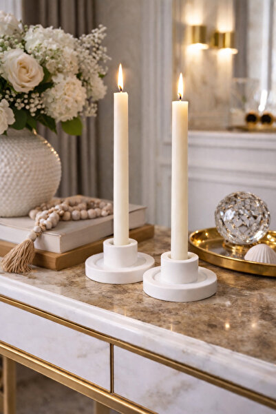 lufen deco Mermer Görünümlü 2'li Tealight Mumluk Seti – Dekoratif Ev Aksesuar...