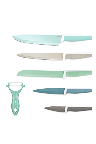 Navaris Set 6 cuțite, cuțite ceramice de tăiat și curățitor, oțel inoxidabil,...