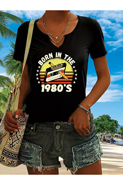 mercoledi Γυναικείο μπλουζάκι της δεκαετίας του 1980 με με τύπωμα μανίκια σε ...