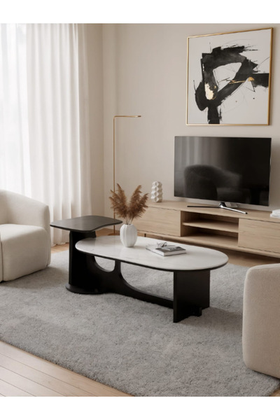 BEC49 Modern coffee table with a double "Orchid" design - marble top and luxu...