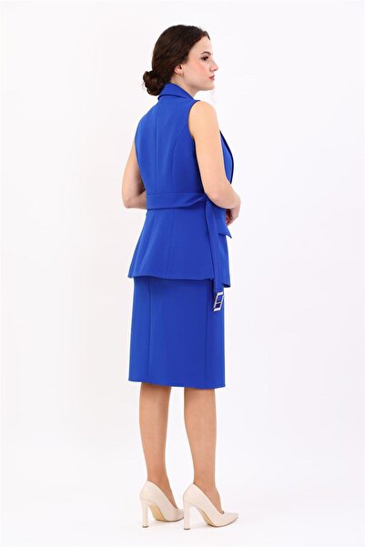 ÖNDER ÖZSOY Men's Collared Vest with Belt Slit Women's Vest - Cobalt