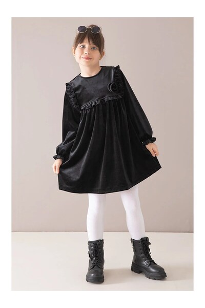 Ege Bebek Rochie din catifea cu detaliu trandafir pentru fetiță 4-5-6-7-8 ani...