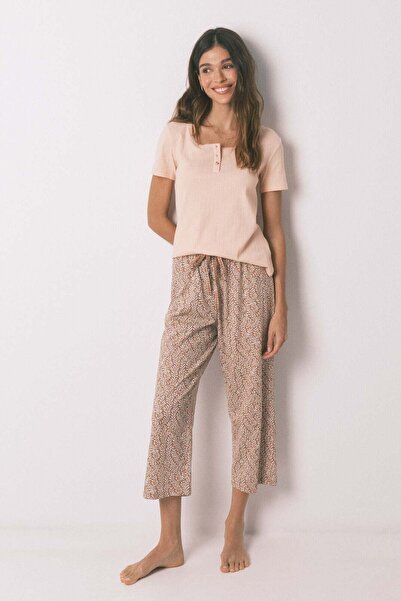 Women'secret Pink yellow cotton print capri pyjamas