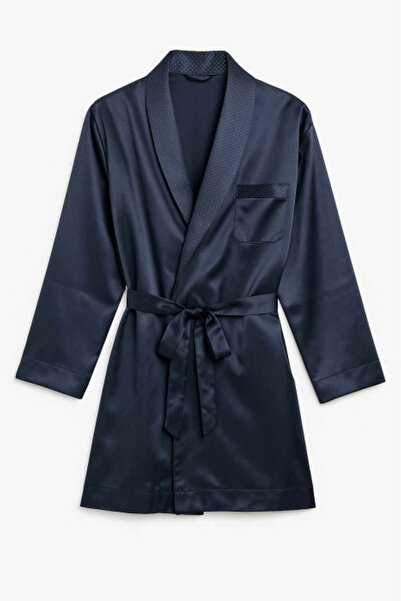 OEM Men's Navy Satin Robe - Elegant, Soft and Comfortable
