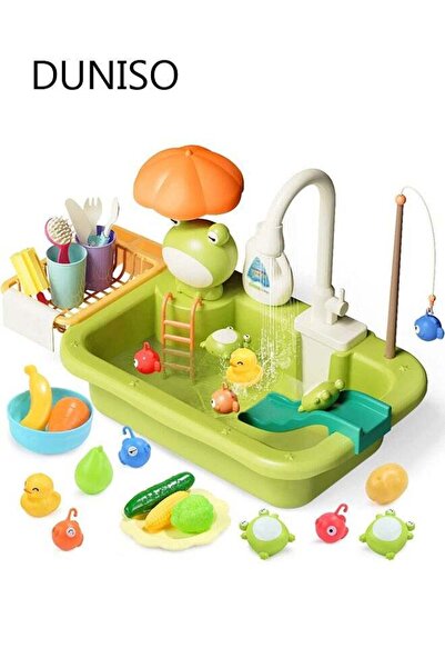 DOMEET Pretend Play Kitchen Sink Toys Kids Sink Toys with Running Water and U...