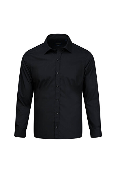 Hatemoğlu Black Slim Fit Slim Collar Cotton Long Sleeve Shirt