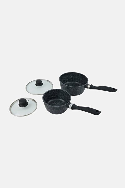 YOTO Cast Aluminum 2 Pieces Sauce Pan With Glass Lid Set, Dark Grey