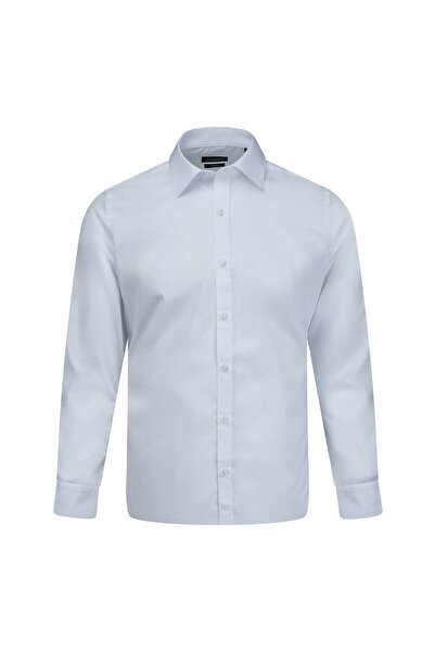 Hatemoğlu White Slim Fit Slim Collar Cotton Long Sleeve Shirt
