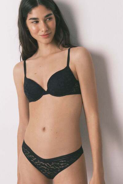 Women'secret Black lace classic V-waist panty