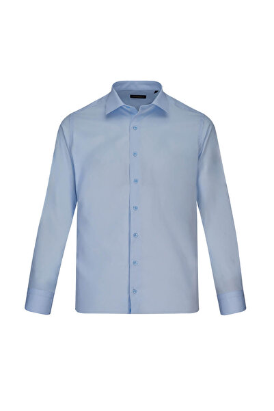 Hatemoğlu Blue Classic Fit Slim Collar Cotton Long Sleeve Classic Shirt