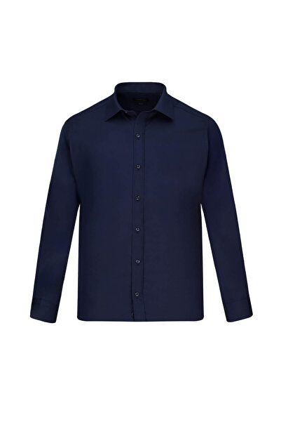Hatemoğlu Navy Blue Slim Fit Slim Collar Cotton Long Sleeve Shirt