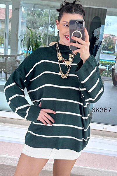 İnce Topuk Turtleneck Striped Knitwear Blouse 6K367