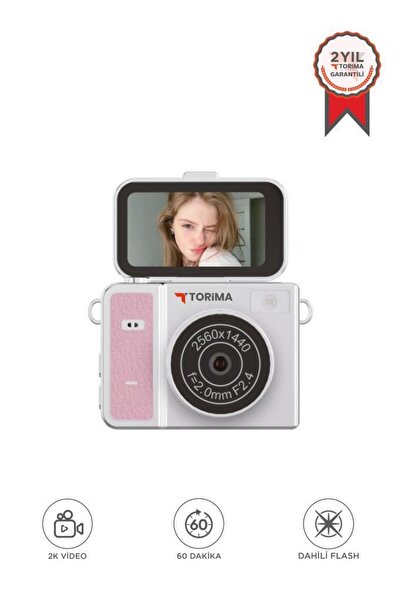 Torima Mini Dijital Kamera Video Kamera 2K Flip Ekranlı CMR46 Pembe