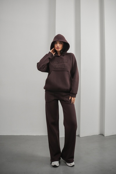 queencity Women's Oversize Embossed Detail K Hooded Track Suit Set