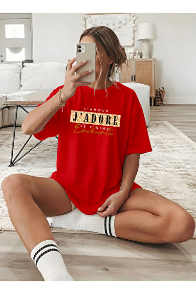 caddekombin Дамска тениска с леопардов принт J'adore Red