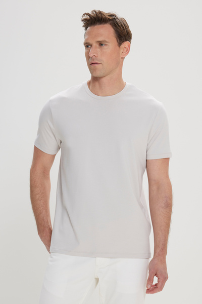 ALTINYILDIZ CLASSICS Men's Light Gray Standard Fit Regular Cut Crew Neck Cott...