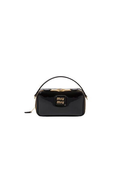 Miu Miu Leather And Patent Leather Shoulder Bag In Leather With Gold-Tone Har...