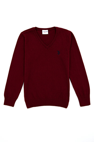 U.S. Polo Assn. Boy's Burgundy V-Neck Knit Sweater 50237156-Vr014