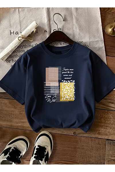 caddekombin Love Wilt cu imprimeu pentru femei, cu text basic bleumarin tricou