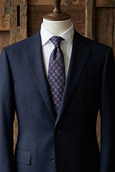 Kravatkolik Trobaso Style Lacivert Şal Desen İtalyan İpek Kravat İK2247