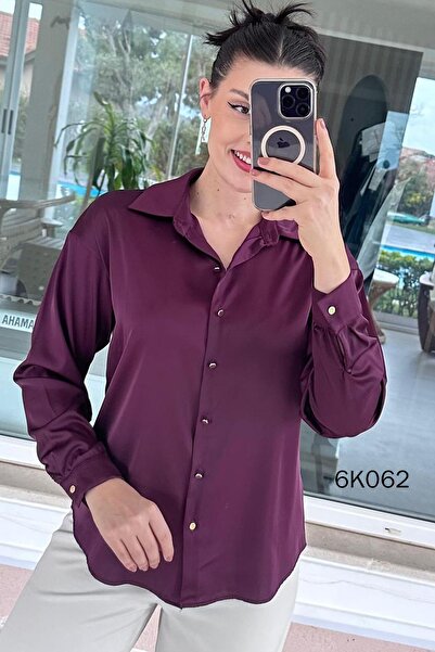 İnce Topuk Metal Button Satin Shirt 6K062