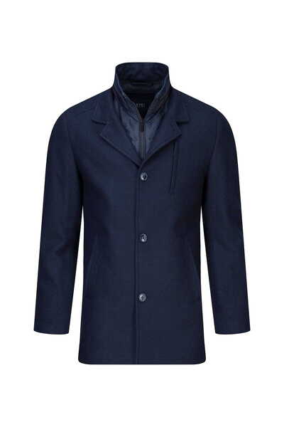 Hatemoğlu Lacivert Slim Fit Hakim Yaka Yünlü Kaşe Palto