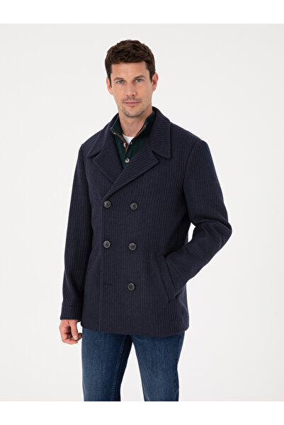 Cacharel Lacivert Slim Fit Yün Karışımlı Kruvaze Kaşe Kaban 50309909-VR033