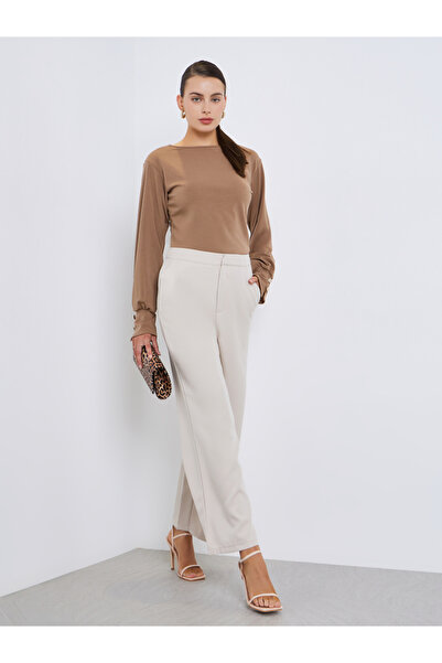 Styli Men Beige Wide Leg Trousers