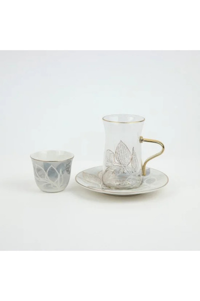 TULIN Luxury coffee and tea cup set with modern designs and gold rims - 18 pi...