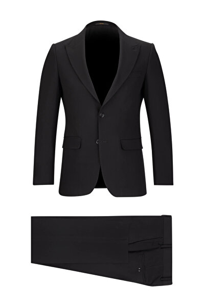 Hatemoğlu Siyah Slim Fit Sivri Yaka Klasik Takım Elbise