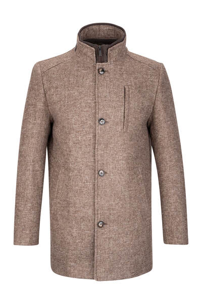 Hatemoğlu Kahverengi Slim Fit Hakim Yaka Yünlü Kaşe Palto