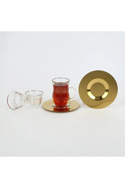 TULIN Glass tea and coffee serving set with gold stainless steel saucers – 36...