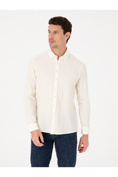 Cacharel Ecru Regular Fit Long Sleeve Shirt 50311507-Vr019
