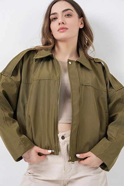Bigdart Women's Oversized Short Jacket 0732 - Khaki